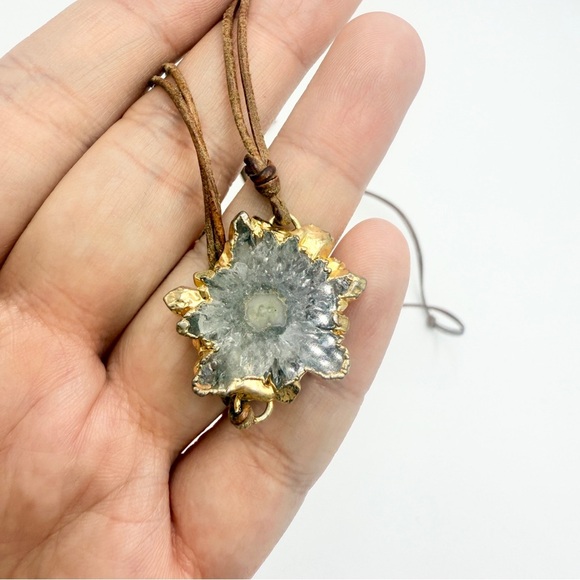 Nina Nguyen Bohemian Leather Necklace with Gold-Plated Brown Solar Quartz - Picture 6 of 8